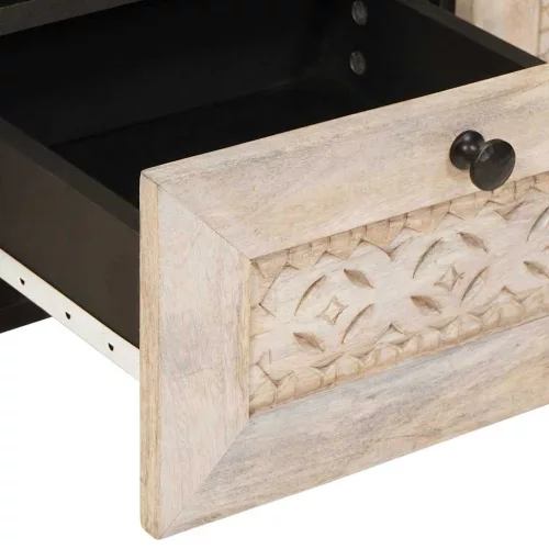  TV szekrény fiókkal Fehér 70 x 33 x 46 cm tömör mangófa