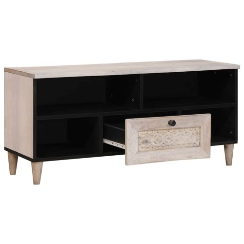  TV szekrény fiókkal Fehér 105 x 33 x 46 cm tömör mangófa