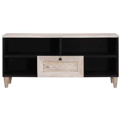  TV szekrény fiókkal Fehér 105 x 33 x 46 cm tömör mangófa