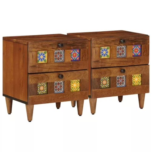  Éjjeliszekrény 2 pcs Barna 40 x 33,5 x 46 cm Tömör Mangófát