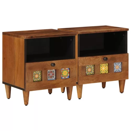  Éjjeliszekrény 2 pcs Barna 40 x 33 x 46 cm Tömör Mangófát