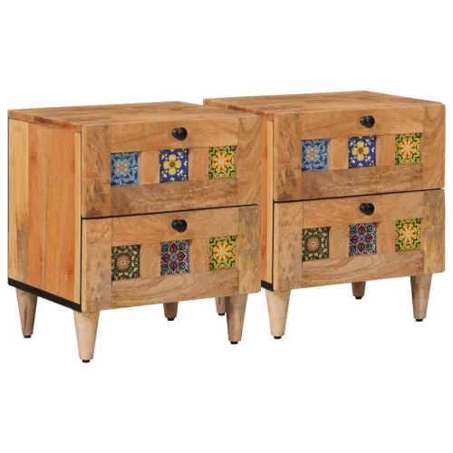  Éjjeliszekrény fiókkal 2 pcs Természetes 40 x 33,5 x 46 cm