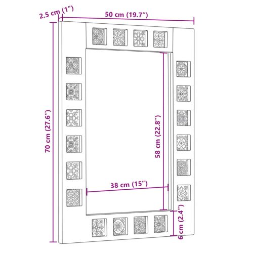  Fürdőszobai tükör Természetes 50 x 70 x 3 cm Tömör Mangófát
