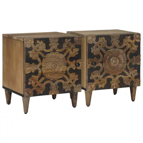  Éjjeliszekrény 2 pcs Barna 40 x 33,5 x 46 cm Tömör Mangófát