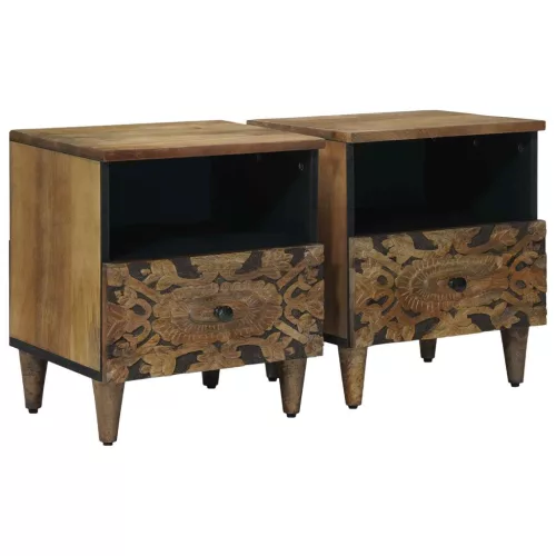  Ágytároló szekrény 2 pcs Barna 40 x 33 x 46 cm Tömör Mangófát