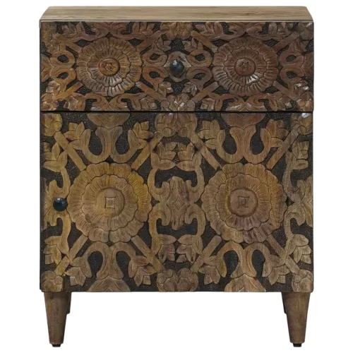  Ágytároló szekrény fiókkal Barna 50 x 33 x 60 cm Tömör Mangófát