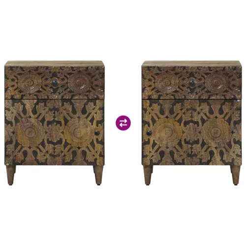  Ágytároló szekrény fiókkal Barna 50 x 33 x 60 cm Tömör Mangófát