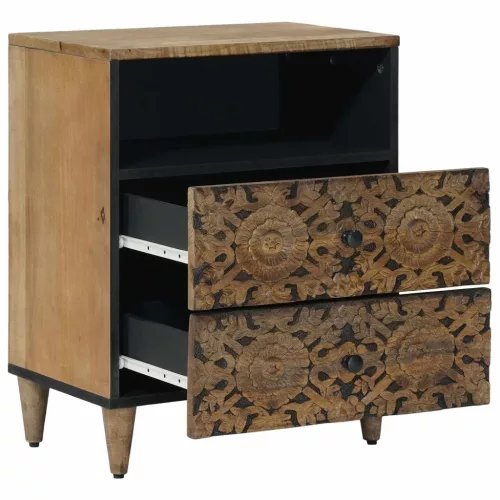  Ágytároló szekrény fiókkal Barna 50 x 33 x 60 cm Tömör Mangófát