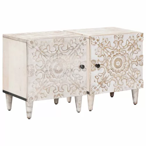  Éjjeliszekrény 2 pcs Fehér 40 x 33,5 x 46 cm Tömör Mangófát