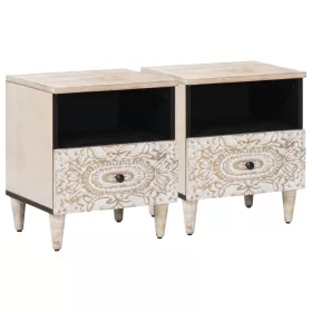    Ágytároló szekrény 2 pcs Fehér 40 x 33 x 46 cm Tömör Mangófát