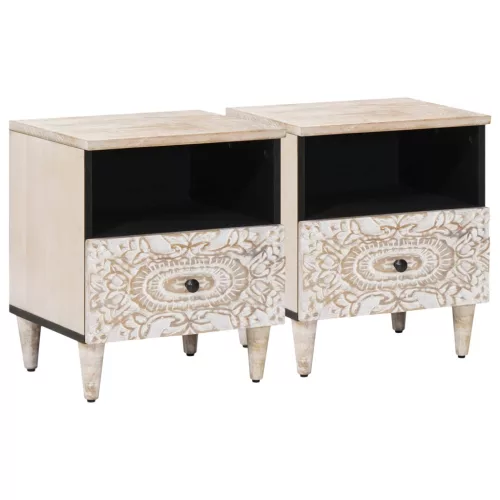  Ágytároló szekrény 2 pcs Fehér 40 x 33 x 46 cm Tömör Mangófát