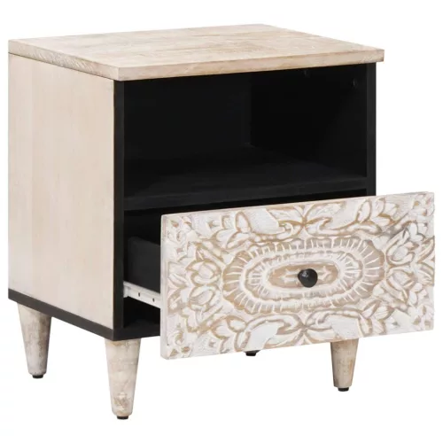  Ágytároló szekrény 2 pcs Fehér 40 x 33 x 46 cm Tömör Mangófát