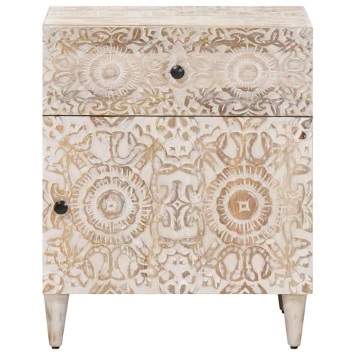  Ágytároló szekrény fiókkal Fehér 50 x 33 x 60 cm Tömör Mangófát