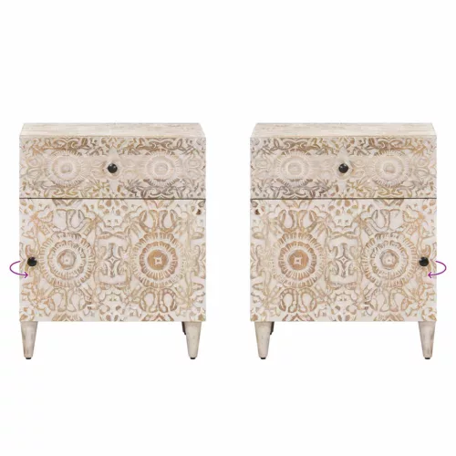  Ágytároló szekrény fiókkal Fehér 50 x 33 x 60 cm Tömör Mangófát