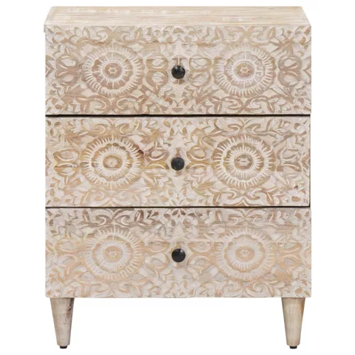  Ágytároló szekrény fiókkal Fehér 50 x 33 x 60 cm Tömör Mangófát