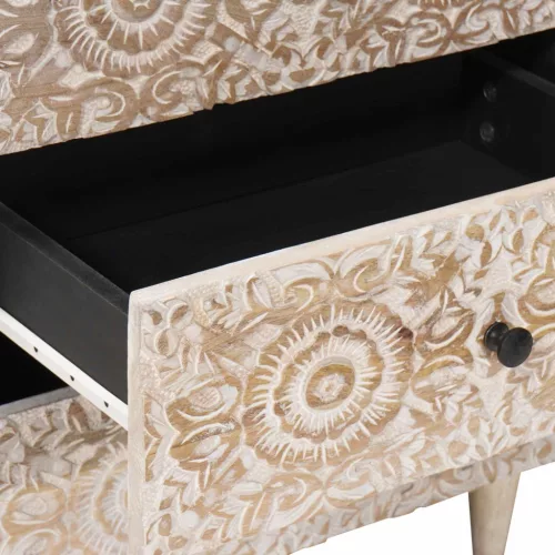  Ágytároló szekrény fiókkal Fehér 50 x 33 x 60 cm Tömör Mangófát