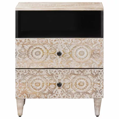  Ágytároló szekrény fiókkal Fehér 50 x 33 x 60 cm Tömör Mangófát