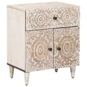    Ágytároló szekrény fiókkal Fehér 50 x 33 x 60 cm Tömör Mangófát