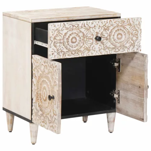  Ágytároló szekrény fiókkal Fehér 50 x 33 x 60 cm Tömör Mangófát