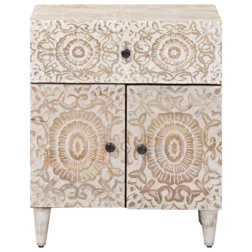  Ágytároló szekrény fiókkal Fehér 50 x 33 x 60 cm Tömör Mangófát