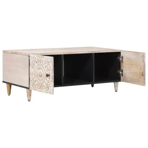 Dohányzóasztal Fehér 100 x 54 x 40 cm Tömör Mangófát
