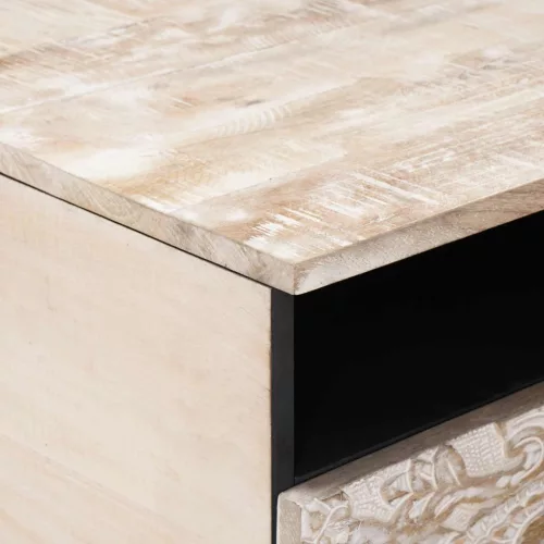  Dohányzóasztal fiókkal Fehér 80 x 54 x 40 cm Tömör Mangófát