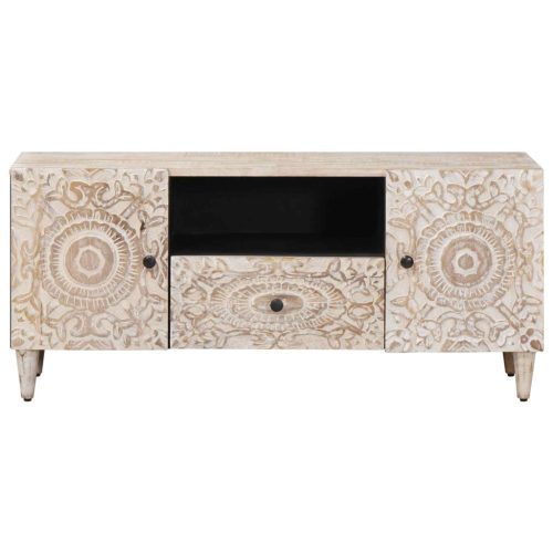  TV szekrény fiókkal Fehér 105 x 33,5 x 46 cm Tömör Mangófát