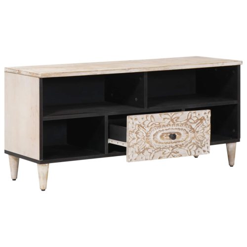  TV szekrény fiókkal Fehér 100 x 33,5 x 46 cm Tömör Mangófát