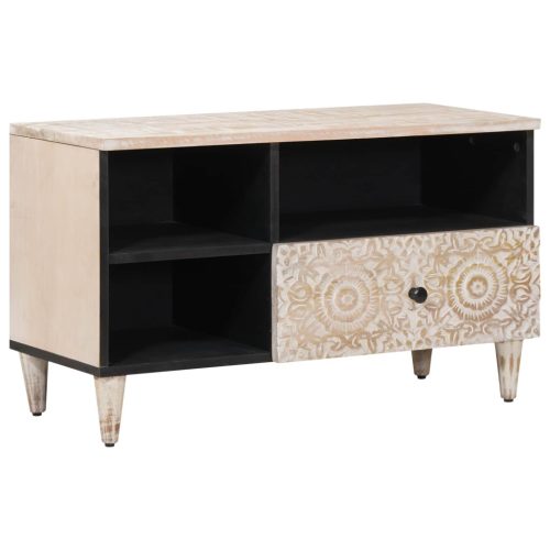  TV szekrény fiókkal Fehér 80 x 33,5 x 46 cm Tömör Mangófát