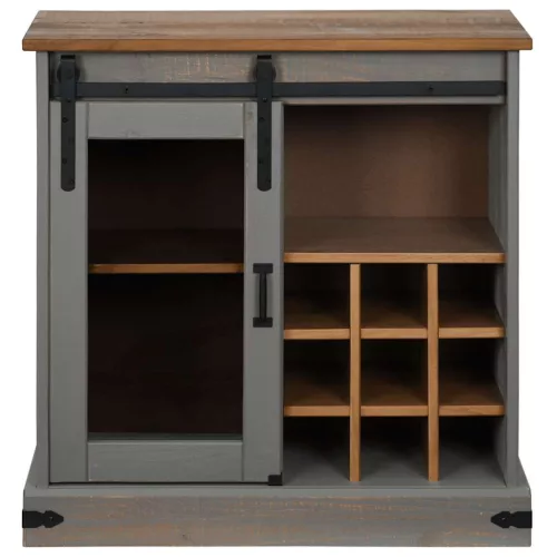  HALDEN szürke tömör fa komód tolóajtós 80x40x80 cm