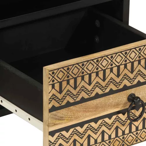  fekete tömör nyers mangófa TV-szekrény 70 x 33,5 x 46 cm