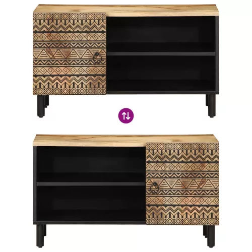  fekete tömör nyers mangófa TV-szekrény 80 x 33,5 x 46 cm