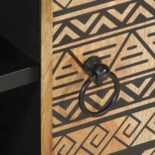  fekete tömör nyers mangófa TV-szekrény 80 x 33,5 x 46 cm