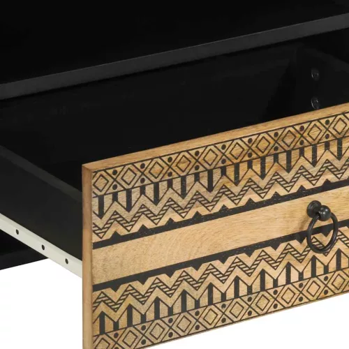  fekete tömör nyers mangófa TV-szekrény 80 x 33,5 x 46 cm