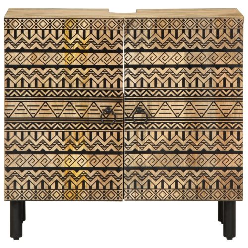  fekete tömör mangófa fürdőszobai mosdószekrény 62 x 33 x 58 cm