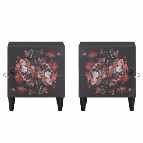  Éjjeli szekrény ajtóval 2 pcs Fekete 40 x 33 x 46 cm