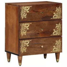    Éjjeli Asztal Mézbarna arany dekoratív mintával Tömör mangófa