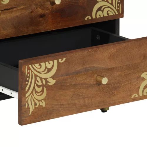  Éjjeli Asztal Mézbarna arany dekoratív mintával Tömör mangófa