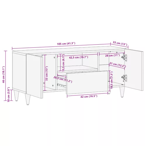  TV Szekrény 105x33x46 cm Tömör Mangófából