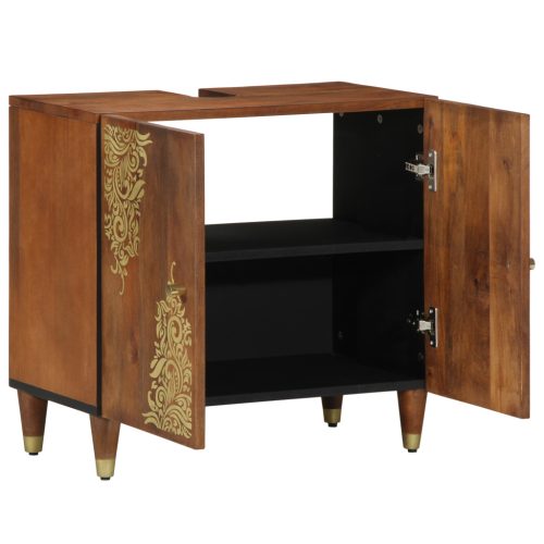  fürdőszobai mosdószekrény Méz barna arany részletekkel Tömör Fa