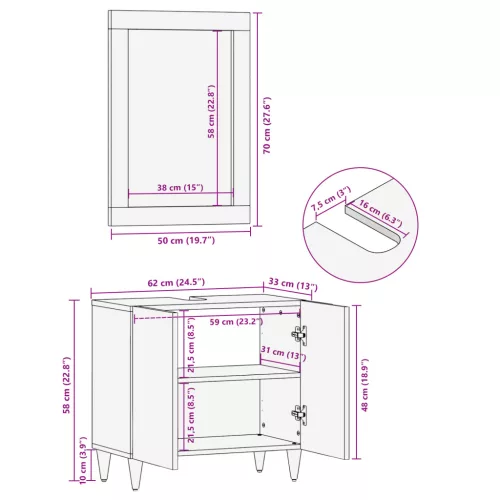  Fürdőszobai Tükör 50x70x3 cm Tömör Mangófából