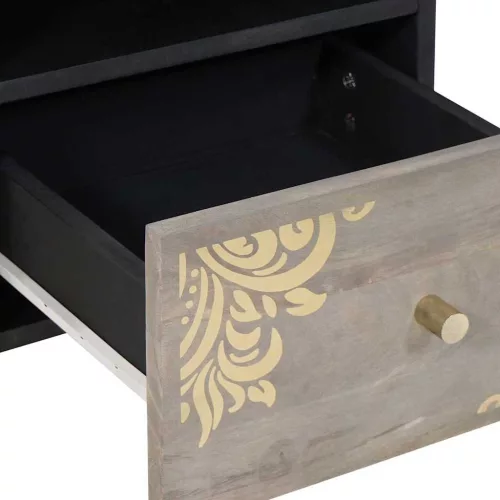  TV szekrény polcokkal tárolóval Szürke és Arany Tömör mangófa