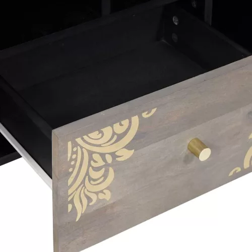  TV szekrény Szürke és Arany 100 x 33.5 x 46 cm Tömör mangófa