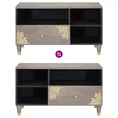  TV szekrény Szürke és Arany 80 x 33.5 x 46 cm Tömör mangófa