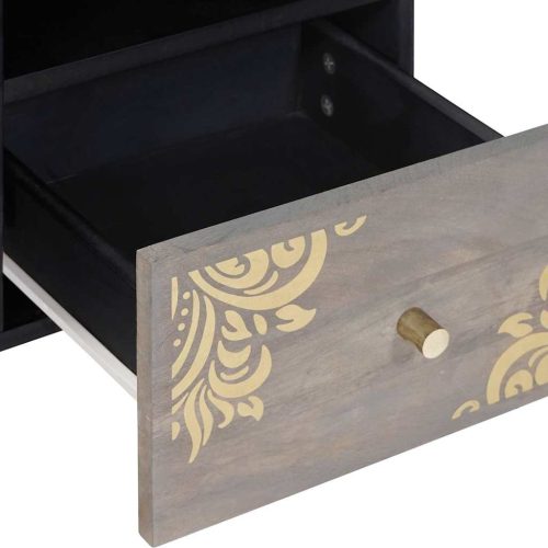  TV szekrény Szürke és Arany 100 x 33.5 x 46 cm Tömör mangófa