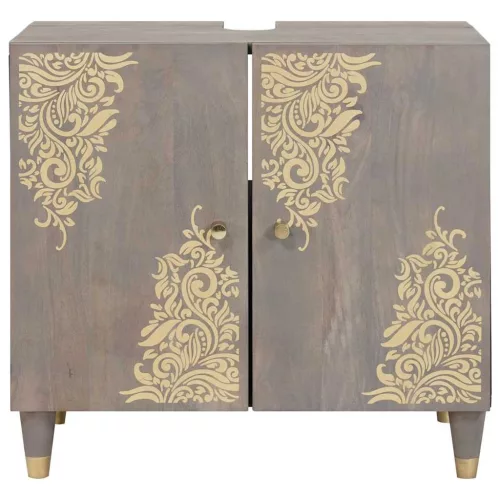  Fürdőszobai mosdószekrény Szürke 62 x 33 x 58 cm Tömör mangófa