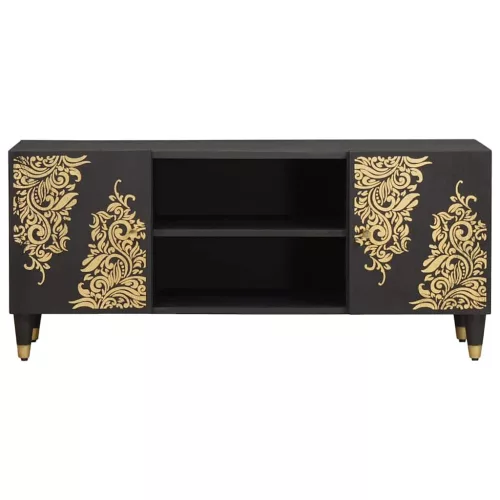  TV szekrény polcokkal Fekete 105 x 33 x 46 cm Tömör Mangófát