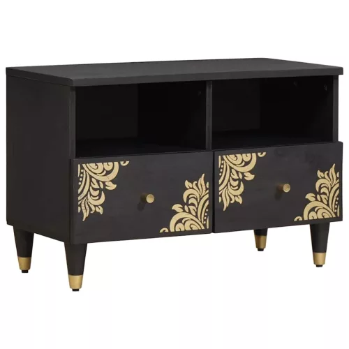  TV szekrény fiókkal Fekete 70 x 33 x 46 cm Tömör Mangófát