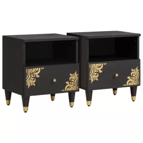    Éjjeliszekrény 2 pcs Fekete 40 x 33 x 46 cm Tömör Mangófát