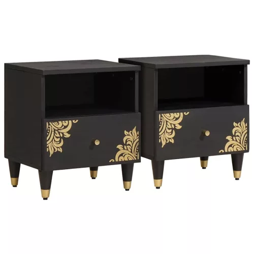  Éjjeliszekrény 2 pcs Fekete 40 x 33 x 46 cm Tömör Mangófát